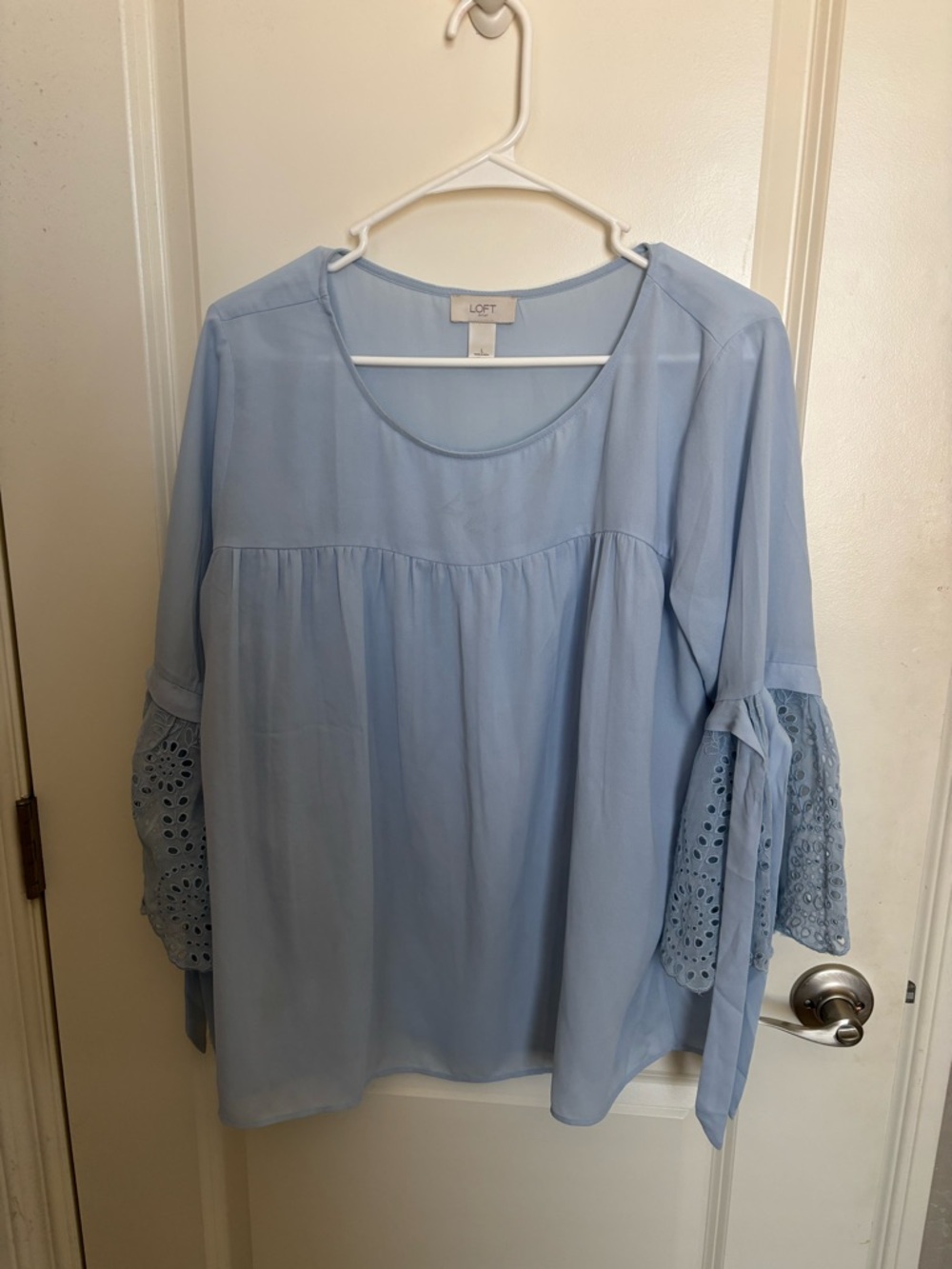 LOFT Pale Blue Eyelet Bell-Sleeve Blouse
